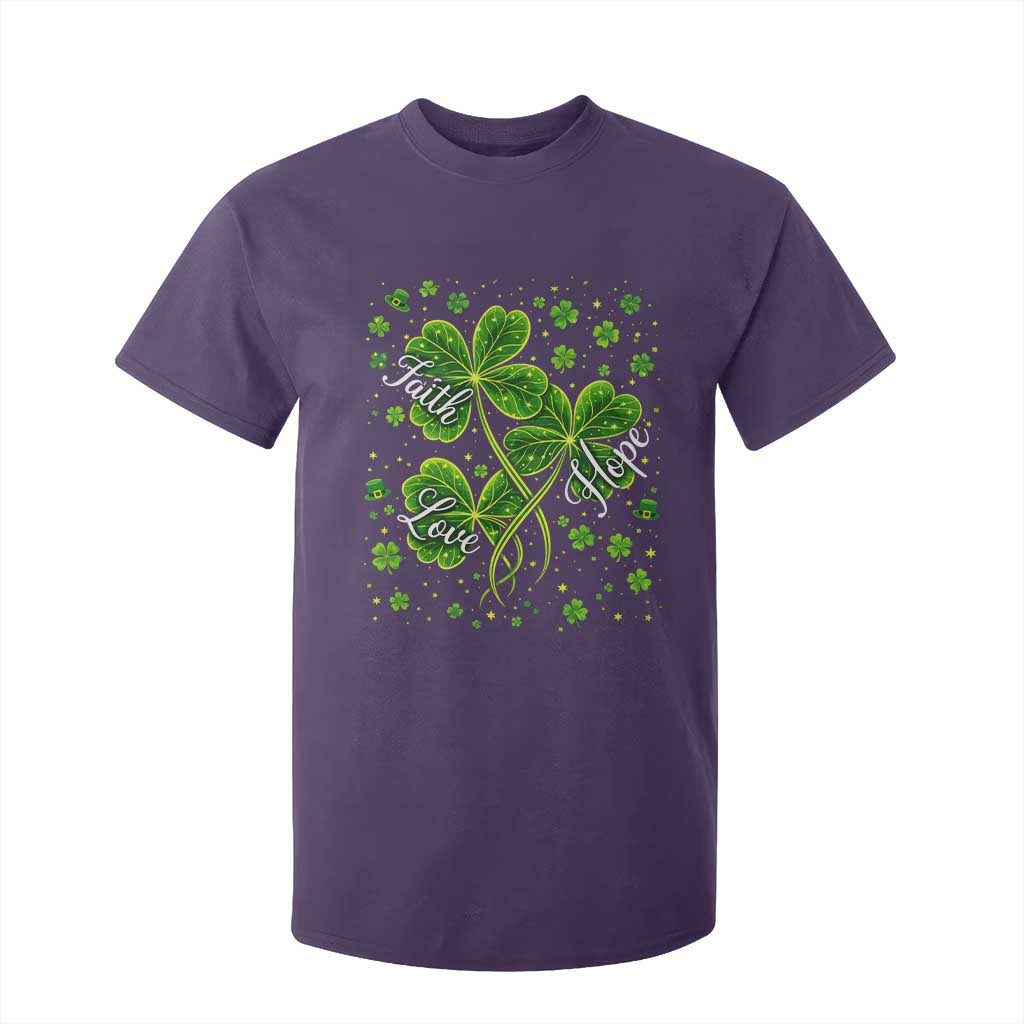 Four Leaf Clover Christian T Shirt For Kid Irish Lucky Shamrock Faith Hope Love Religious TS10 Purple Print Your Wear