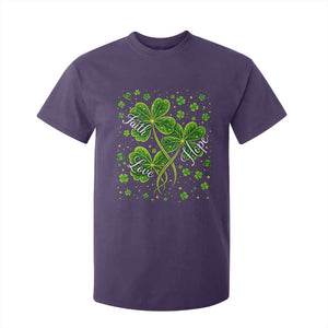 Four Leaf Clover Christian T Shirt For Kid Irish Lucky Shamrock Faith Hope Love Religious TS10 Purple Print Your Wear