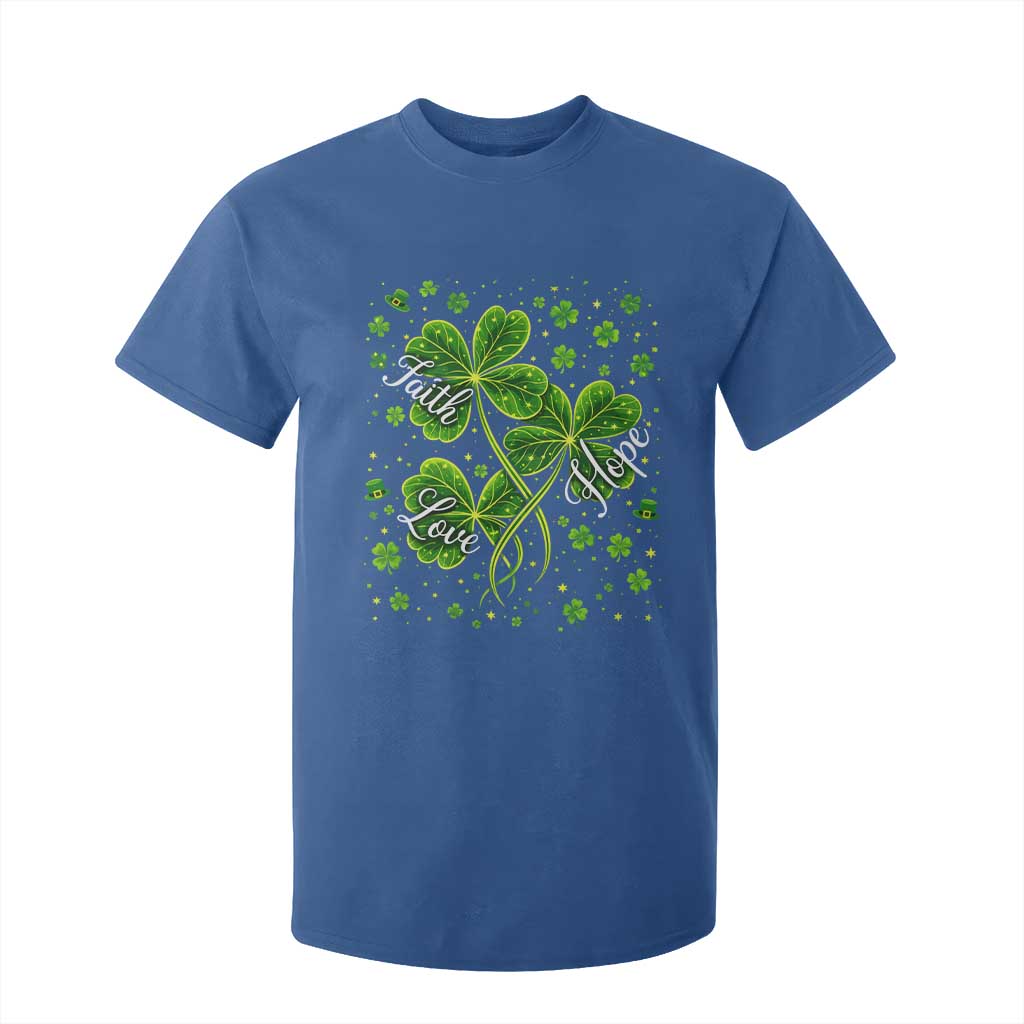 Four Leaf Clover Christian T Shirt For Kid Irish Lucky Shamrock Faith Hope Love Religious TS10 Royal Blue Print Your Wear