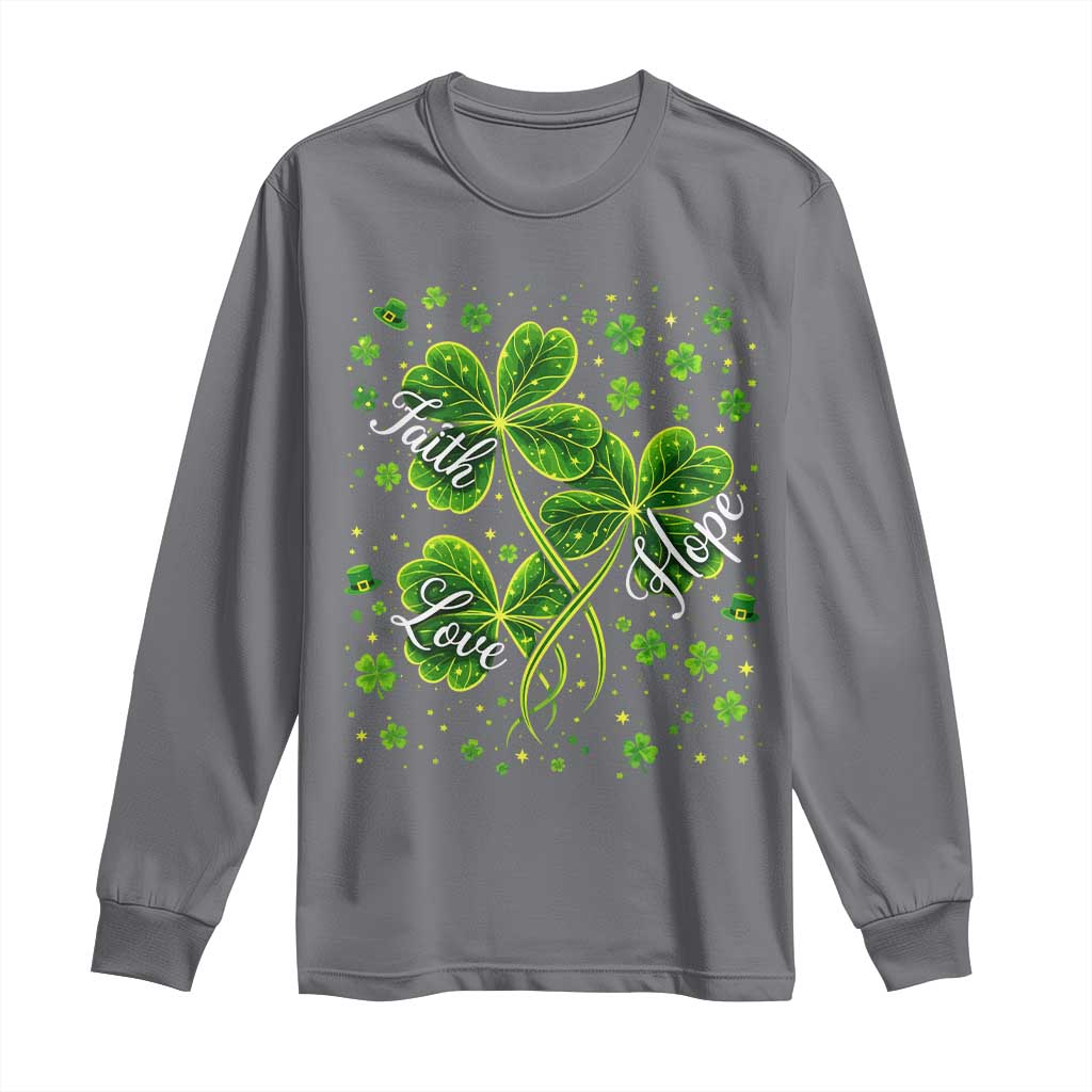 Four Leaf Clover Christian Long Sleeve Shirt Irish Lucky Shamrock Faith Hope Love Religious TS10 Charcoal Print Your Wear
