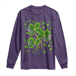 Four Leaf Clover Christian Long Sleeve Shirt Irish Lucky Shamrock Faith Hope Love Religious TS10 Purple Print Your Wear
