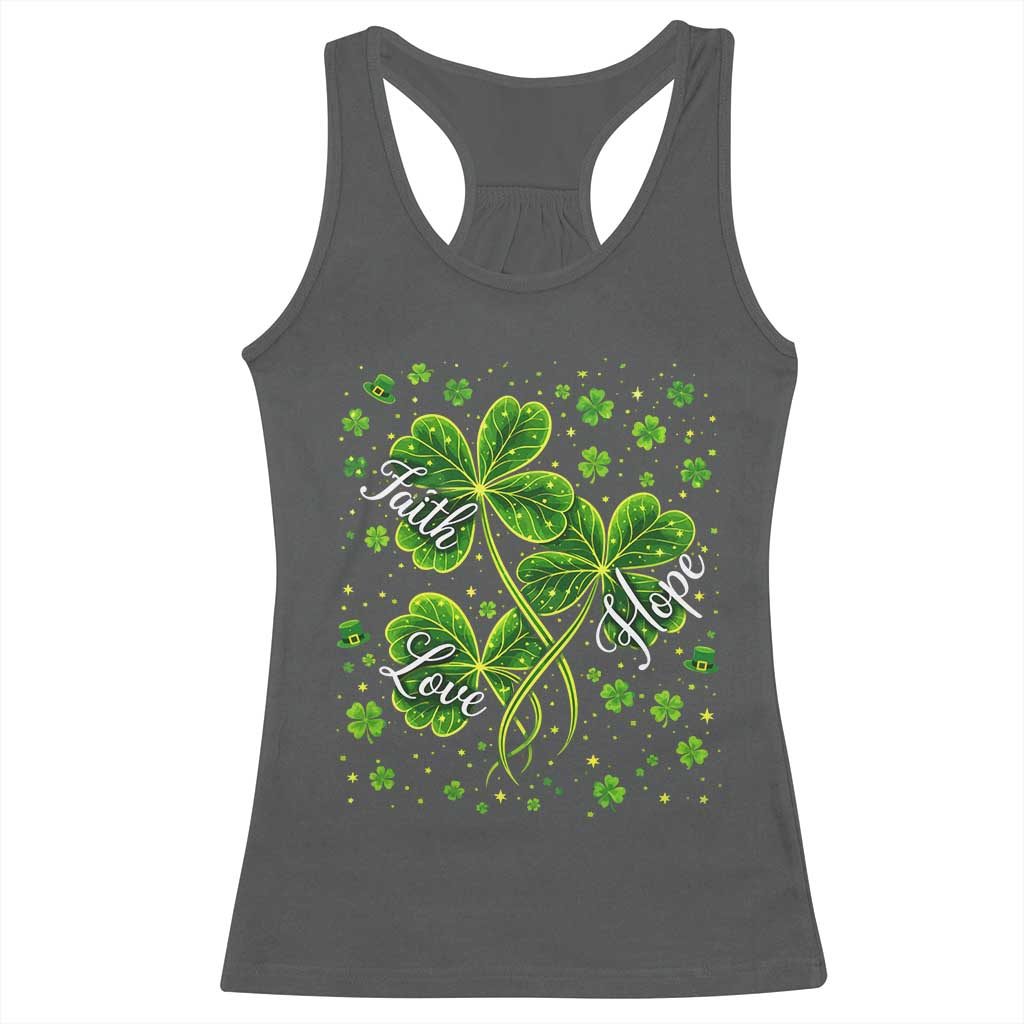 Four Leaf Clover Christian Racerback Tank Top Irish Lucky Shamrock Faith Hope Love Religious TS10 Dark Heather Print Your Wear