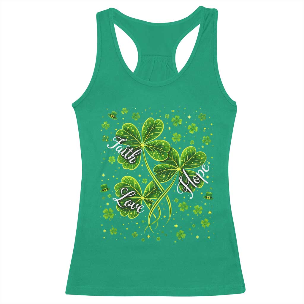 Four Leaf Clover Christian Racerback Tank Top Irish Lucky Shamrock Faith Hope Love Religious TS10 Irish Green Print Your Wear