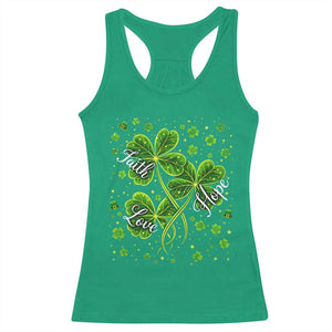 Four Leaf Clover Christian Racerback Tank Top Irish Lucky Shamrock Faith Hope Love Religious TS10 Irish Green Print Your Wear