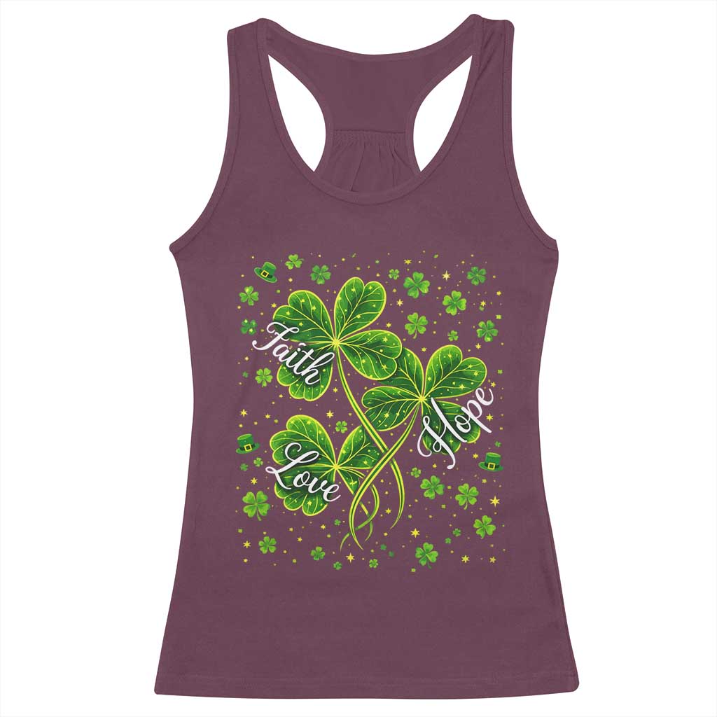 Four Leaf Clover Christian Racerback Tank Top Irish Lucky Shamrock Faith Hope Love Religious TS10 Maroon Print Your Wear