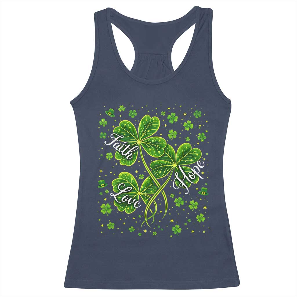 Four Leaf Clover Christian Racerback Tank Top Irish Lucky Shamrock Faith Hope Love Religious TS10 Navy Print Your Wear