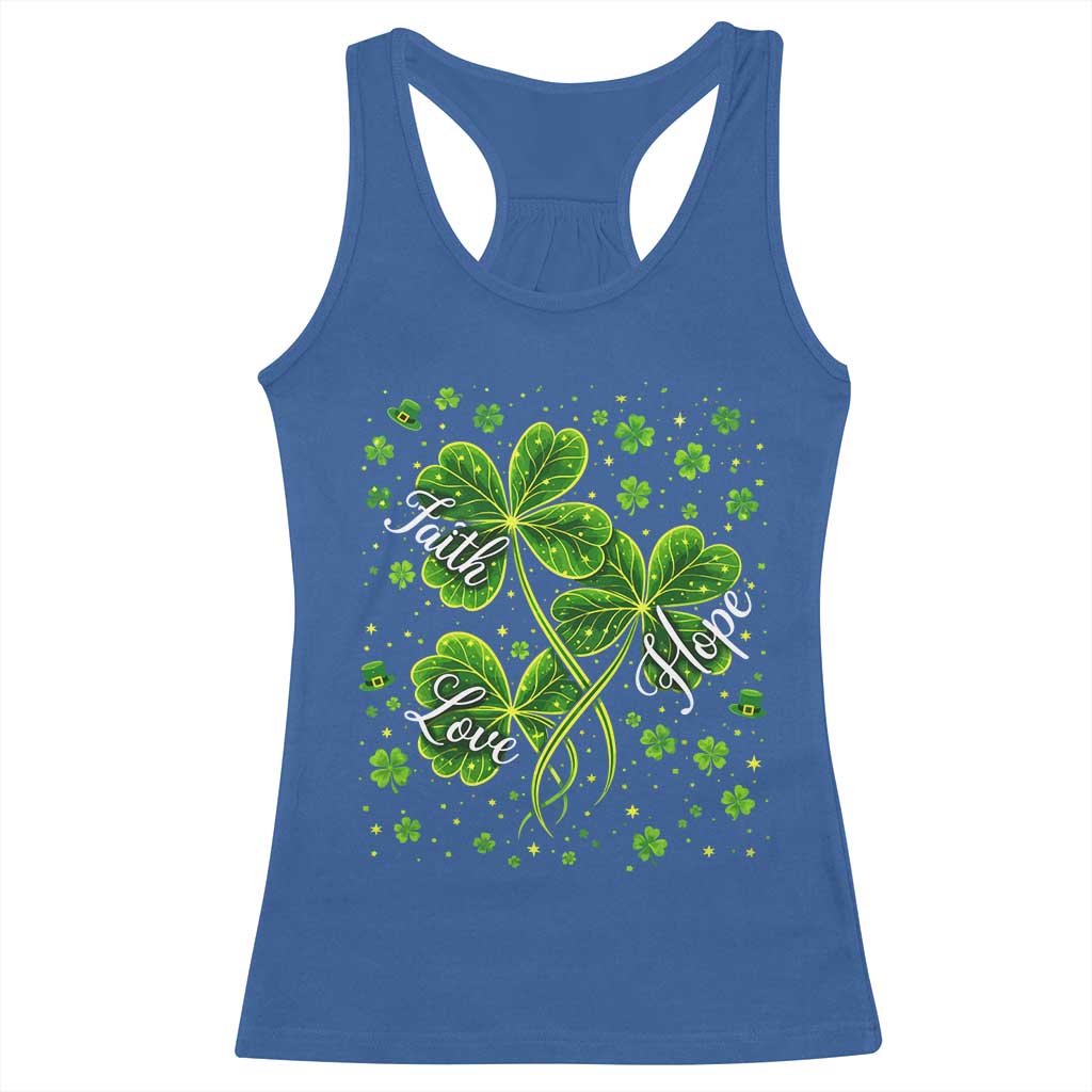 Four Leaf Clover Christian Racerback Tank Top Irish Lucky Shamrock Faith Hope Love Religious TS10 Royal Blue Print Your Wear