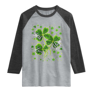Four Leaf Clover Christian Raglan Shirt Irish Lucky Shamrock Faith Hope Love Religious TS10 Heather Gray Heather Charcoal Print Your Wear