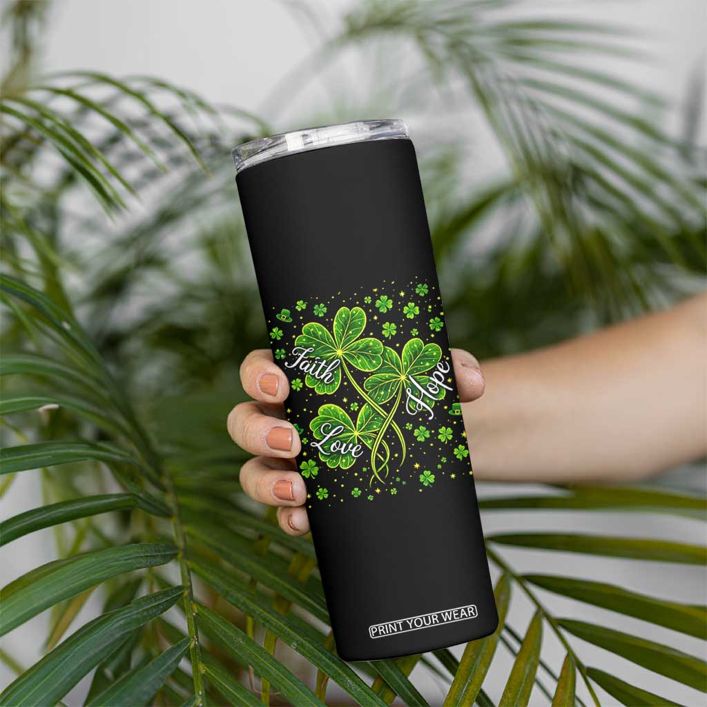 Four Leaf Clover Christian Skinny Tumbler Irish Lucky Shamrock Faith Hope Love Religious TS10 Print Your Wear