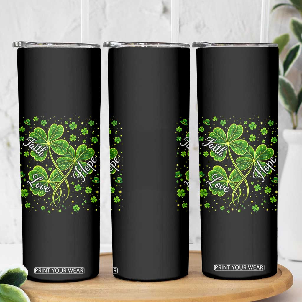 Four Leaf Clover Christian Skinny Tumbler Irish Lucky Shamrock Faith Hope Love Religious TS10 Print Your Wear