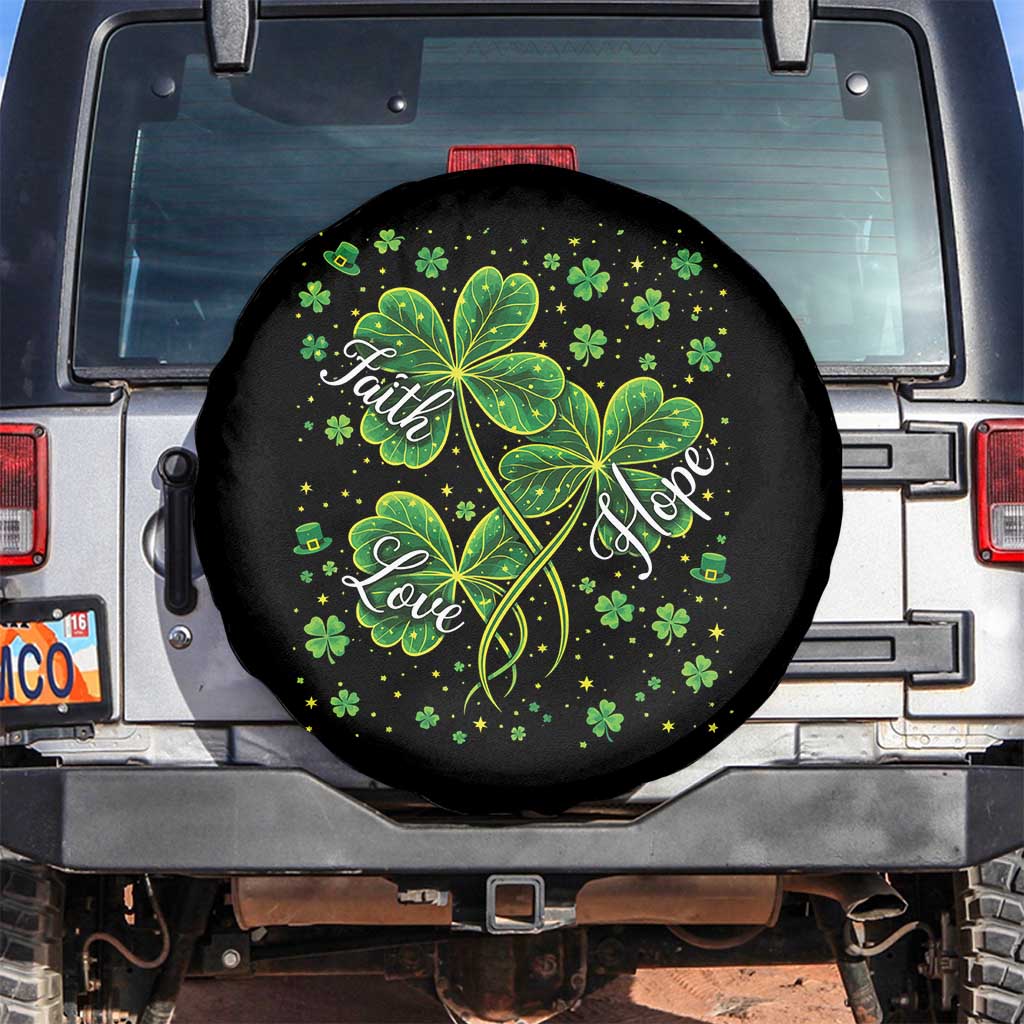 Four Leaf Clover Christian Spare Tire Cover Irish Lucky Shamrock Faith Hope Love Religious TS10 No hole Black Print Your Wear