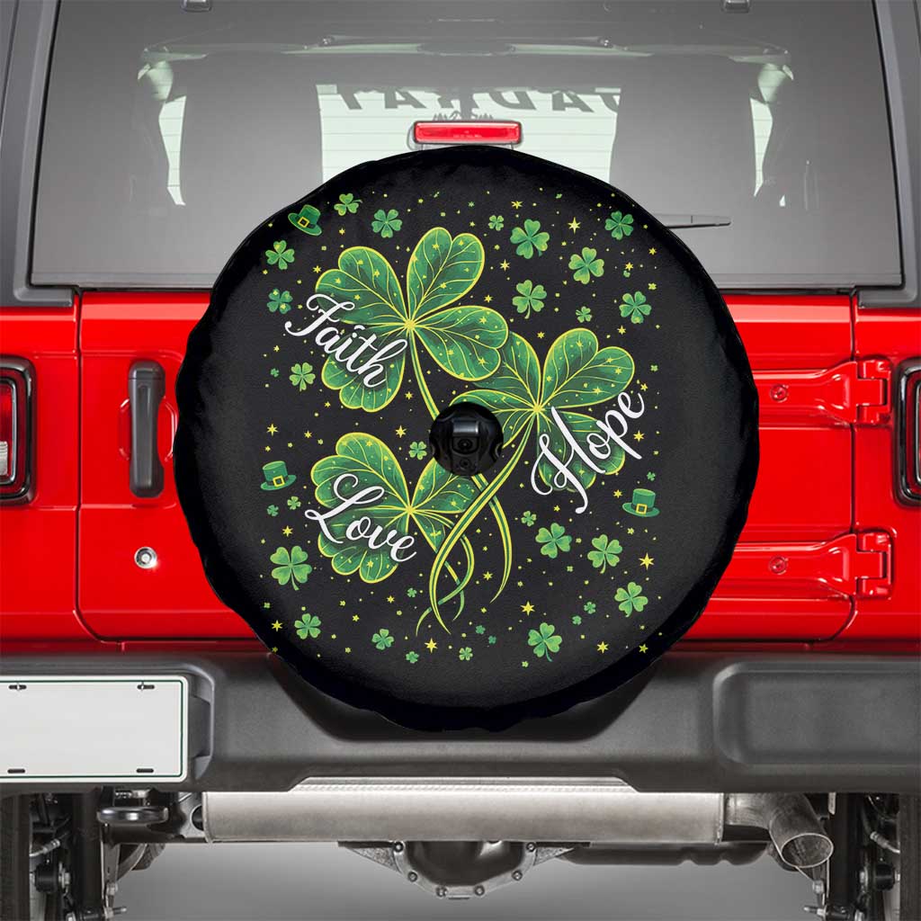 Four Leaf Clover Christian Spare Tire Cover Irish Lucky Shamrock Faith Hope Love Religious TS10 Black Print Your Wear