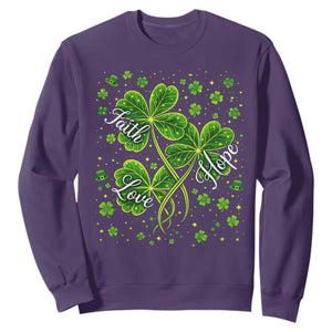 Four Leaf Clover Christian Sweatshirt Irish Lucky Shamrock Faith Hope Love Religious TS10 Purple Print Your Wear