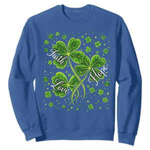 Four Leaf Clover Christian Sweatshirt Irish Lucky Shamrock Faith Hope Love Religious TS10 Royal Blue Print Your Wear