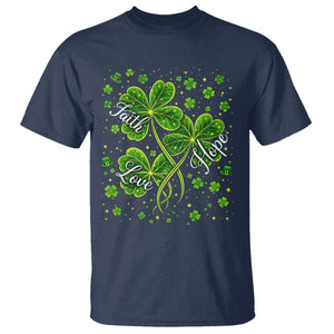 Four Leaf Clover Christian T Shirt Irish Lucky Shamrock Faith Hope Love Religious TS10 Navy Print Your Wear