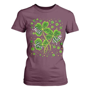 Four Leaf Clover Christian T Shirt For Women Irish Lucky Shamrock Faith Hope Love Religious TS10 Maroon Print Your Wear