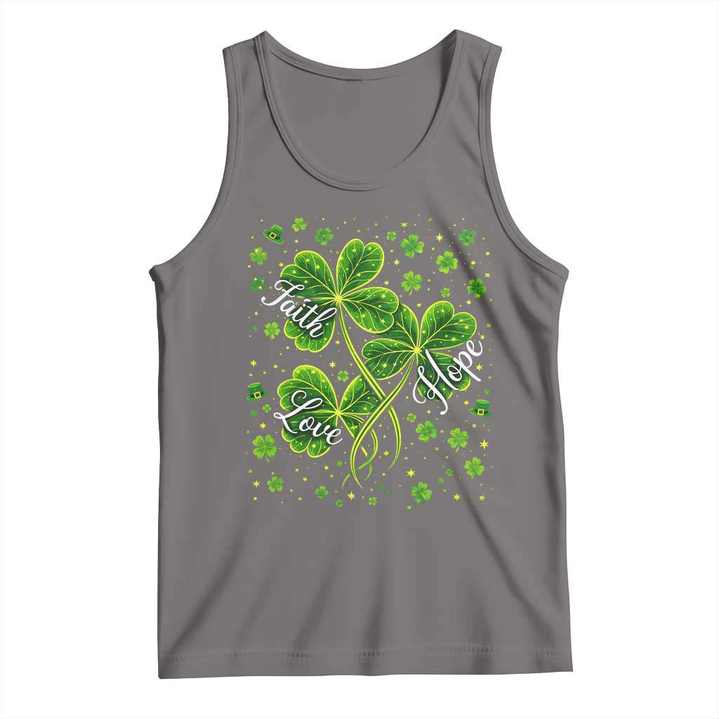 Four Leaf Clover Christian Tank Top Irish Lucky Shamrock Faith Hope Love Religious TS10 Deep Heather Print Your Wear