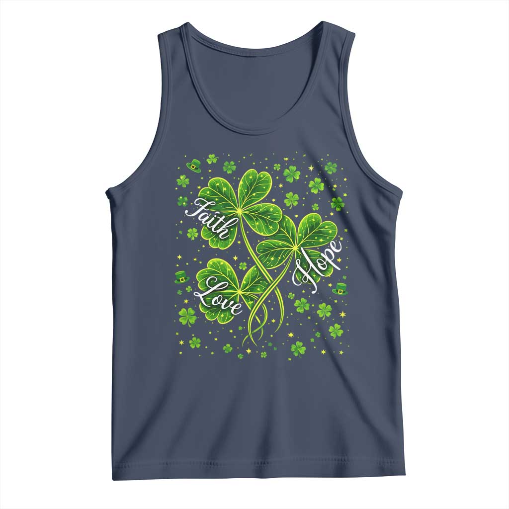 Four Leaf Clover Christian Tank Top Irish Lucky Shamrock Faith Hope Love Religious TS10 Navy Print Your Wear