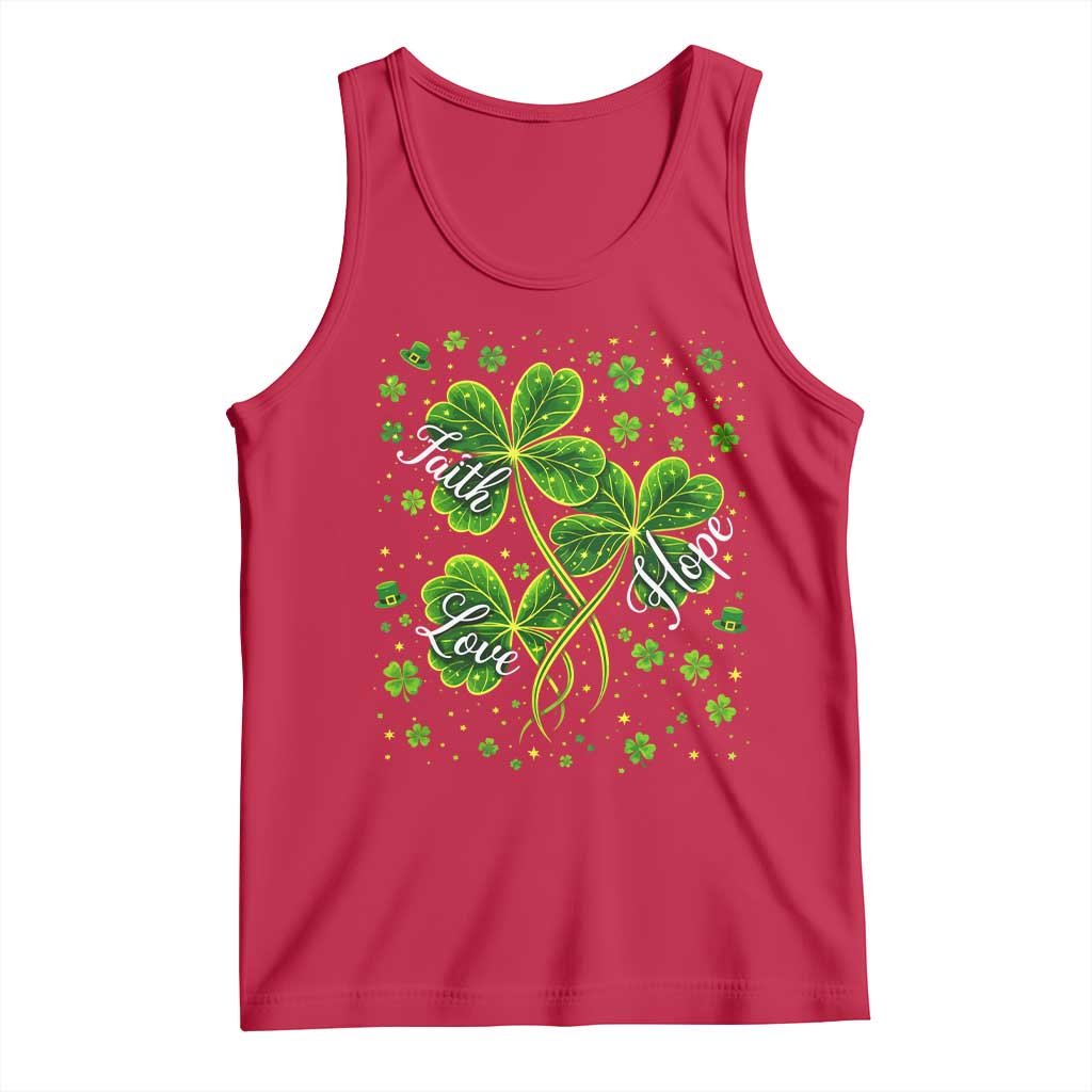 Four Leaf Clover Christian Tank Top Irish Lucky Shamrock Faith Hope Love Religious TS10 Red Print Your Wear