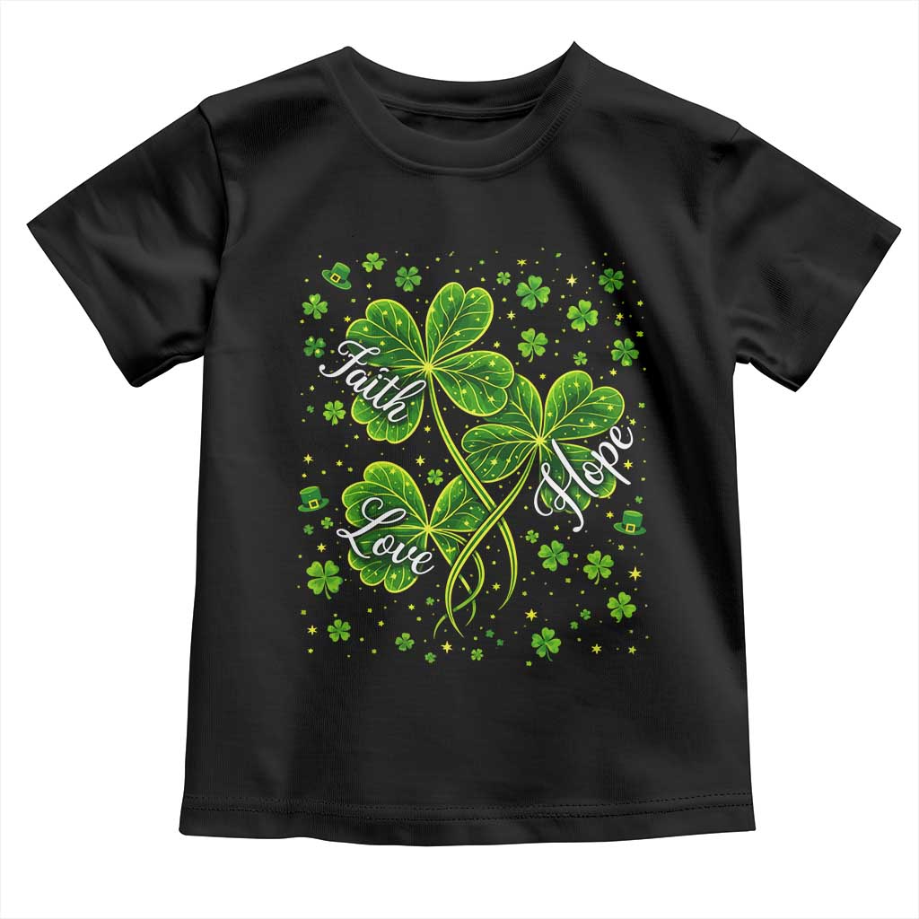 Four Leaf Clover Christian Toddler T Shirt Irish Lucky Shamrock Faith Hope Love Religious TS10 Black Print Your Wear