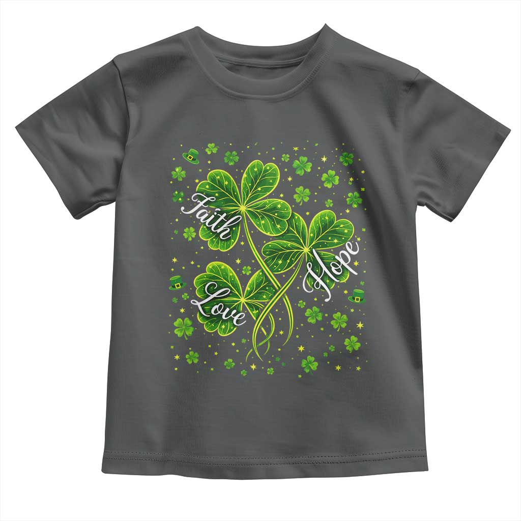 Four Leaf Clover Christian Toddler T Shirt Irish Lucky Shamrock Faith Hope Love Religious TS10 Dark Heather Print Your Wear