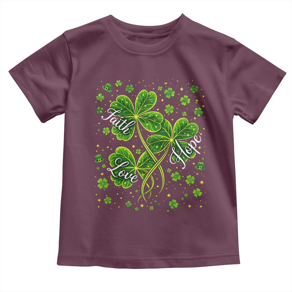 Four Leaf Clover Christian Toddler T Shirt Irish Lucky Shamrock Faith Hope Love Religious TS10 Maroon Print Your Wear