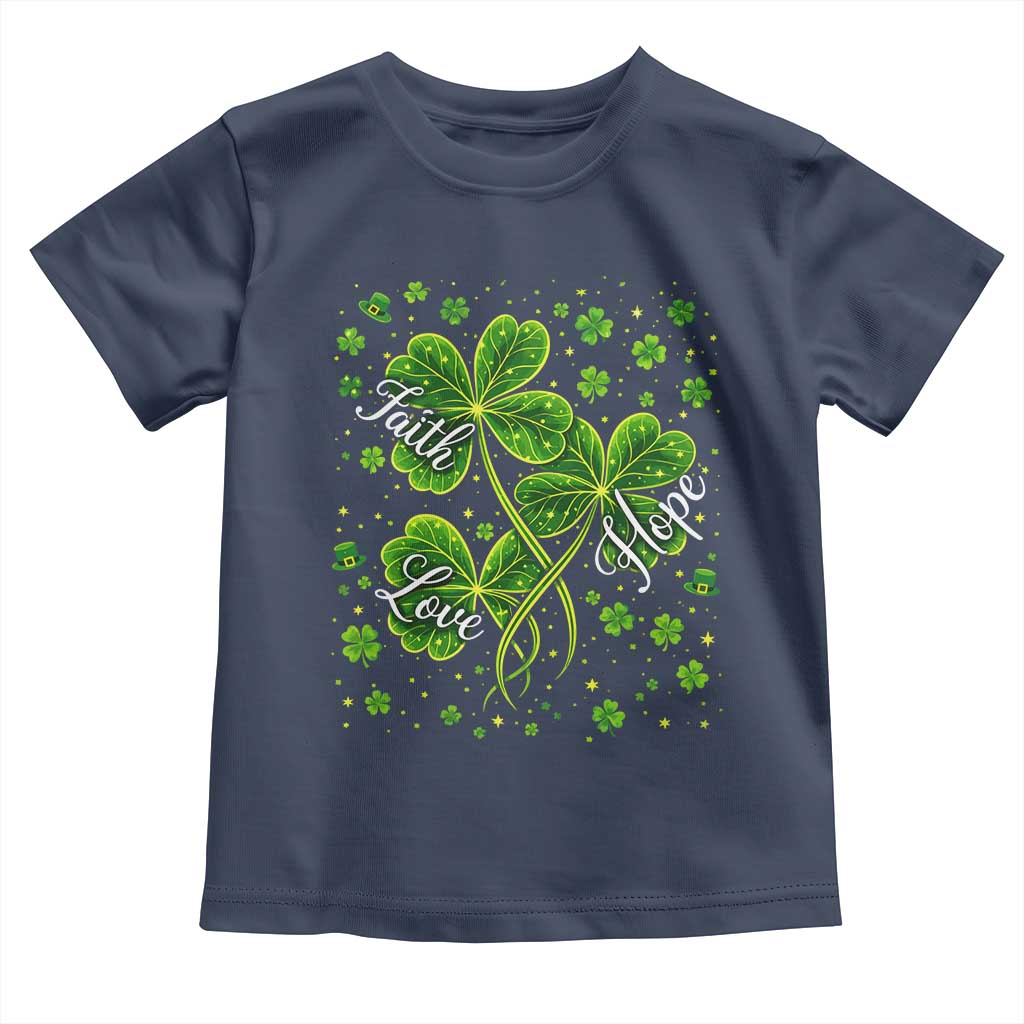 Four Leaf Clover Christian Toddler T Shirt Irish Lucky Shamrock Faith Hope Love Religious TS10 Navy Print Your Wear