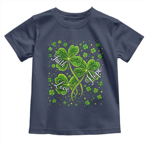 Four Leaf Clover Christian Toddler T Shirt Irish Lucky Shamrock Faith Hope Love Religious TS10 Navy Print Your Wear