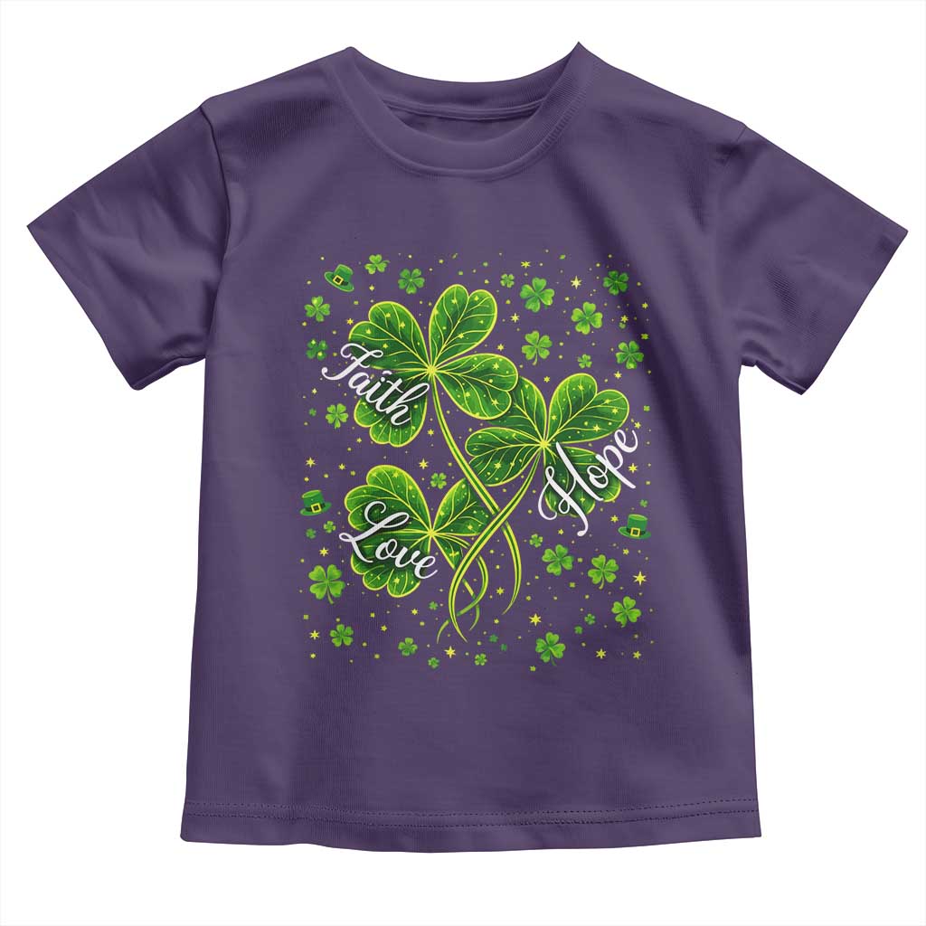 Four Leaf Clover Christian Toddler T Shirt Irish Lucky Shamrock Faith Hope Love Religious TS10 Purple Print Your Wear