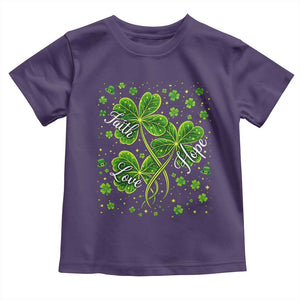 Four Leaf Clover Christian Toddler T Shirt Irish Lucky Shamrock Faith Hope Love Religious TS10 Purple Print Your Wear