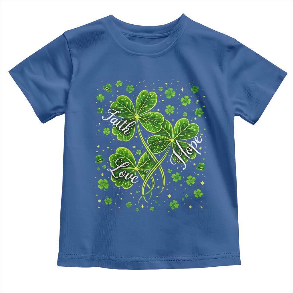 Four Leaf Clover Christian Toddler T Shirt Irish Lucky Shamrock Faith Hope Love Religious TS10 Royal Blue Print Your Wear