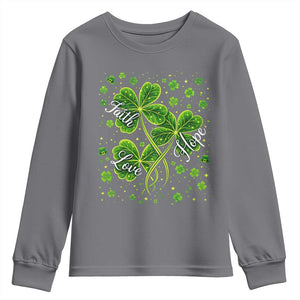 Four Leaf Clover Christian Youth Sweatshirt Irish Lucky Shamrock Faith Hope Love Religious TS10 Charcoal Print Your Wear