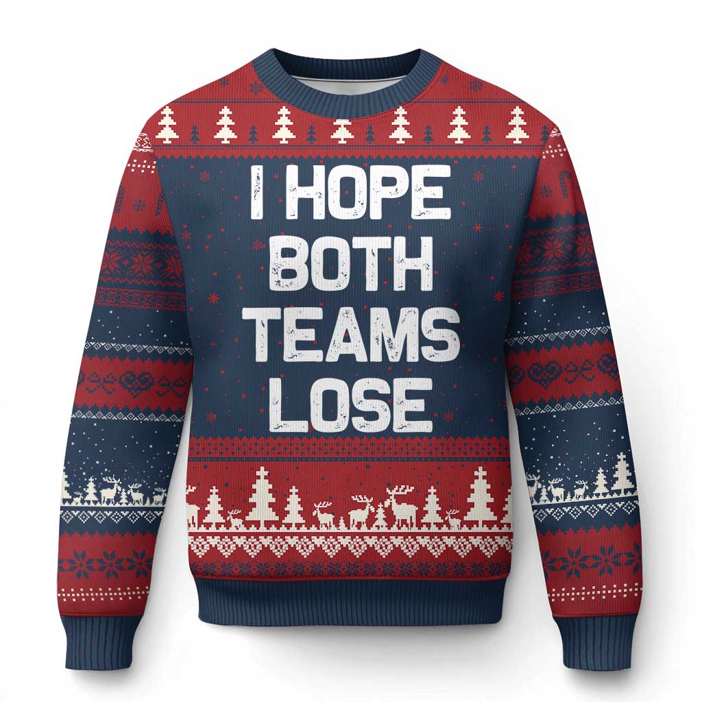 I Hope Both Team Lose Ugly Christmas Sweater Funny Game Day Sports Meme TS10 Navy Red Print Your Wear