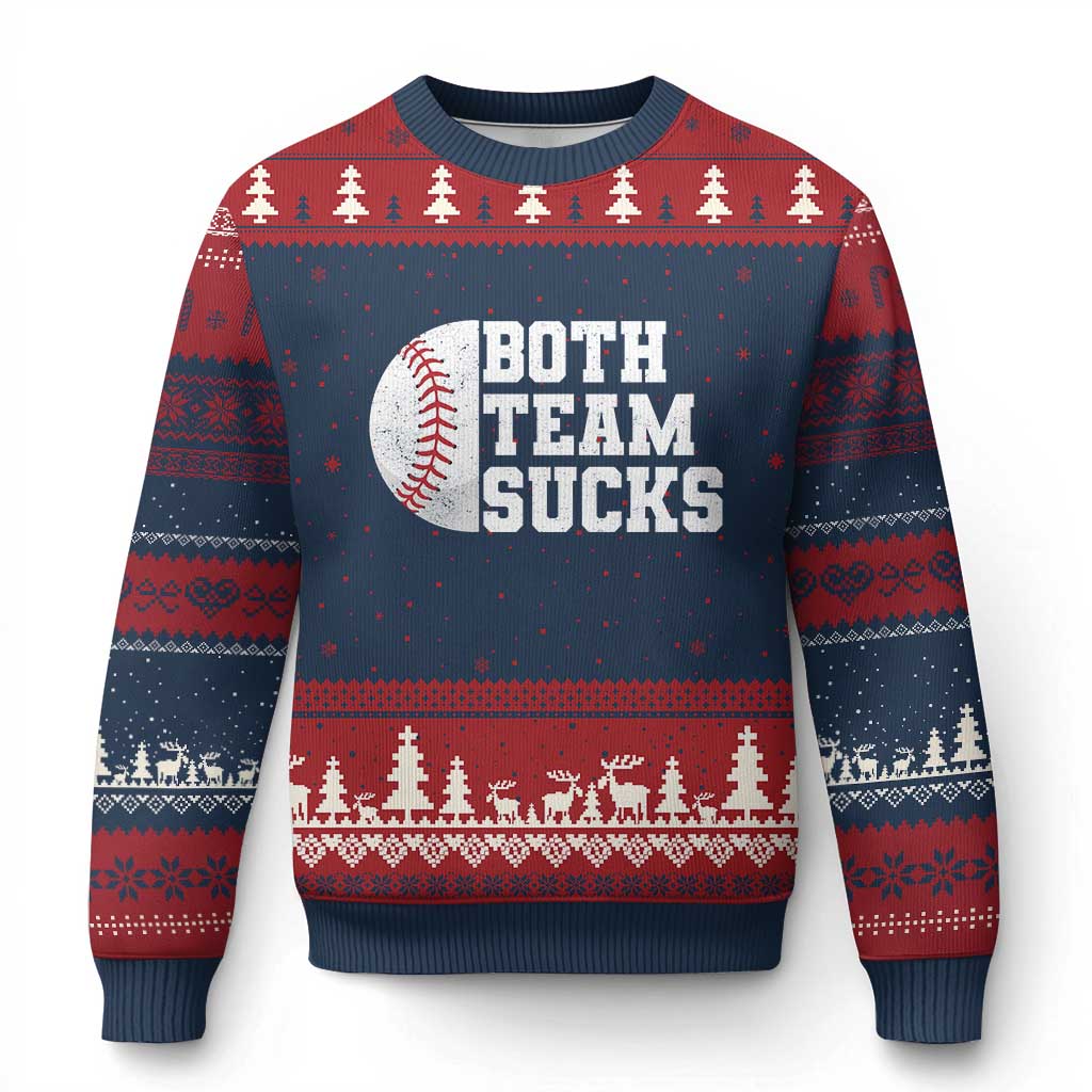 Funny Baseball Ugly Christmas Sweater Both Teams Sucks Meme TS10 Navy Red Print Your Wear