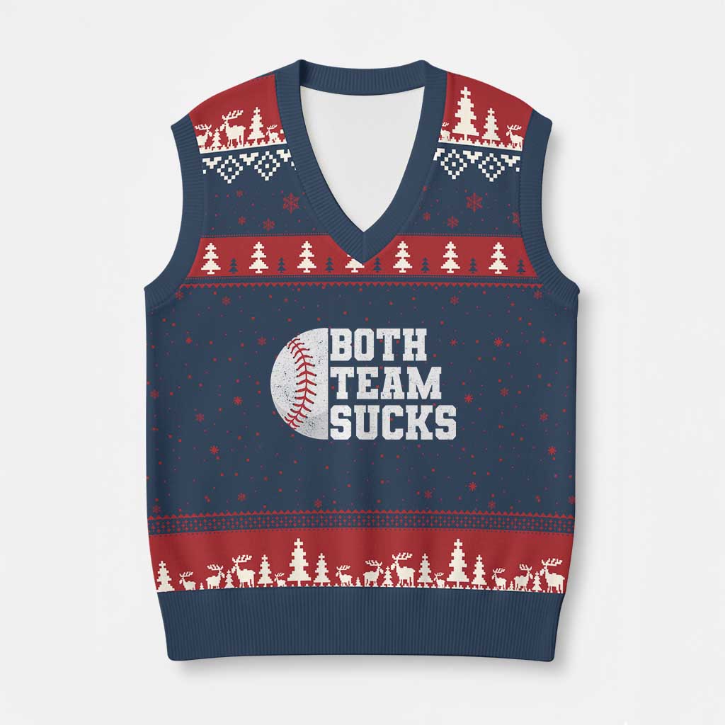 Funny Baseball V-Neck Knit Sweater Vest Both Teams Sucks Meme TS10 Navy Red Print Your Wear