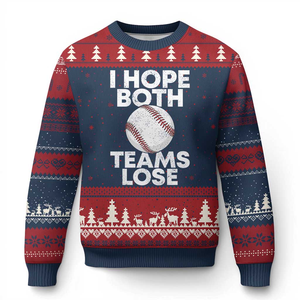 Funny Baseball Meme Ugly Christmas Sweater I Just Hope Both Teams Lost TS10 Navy Red Print Your Wear
