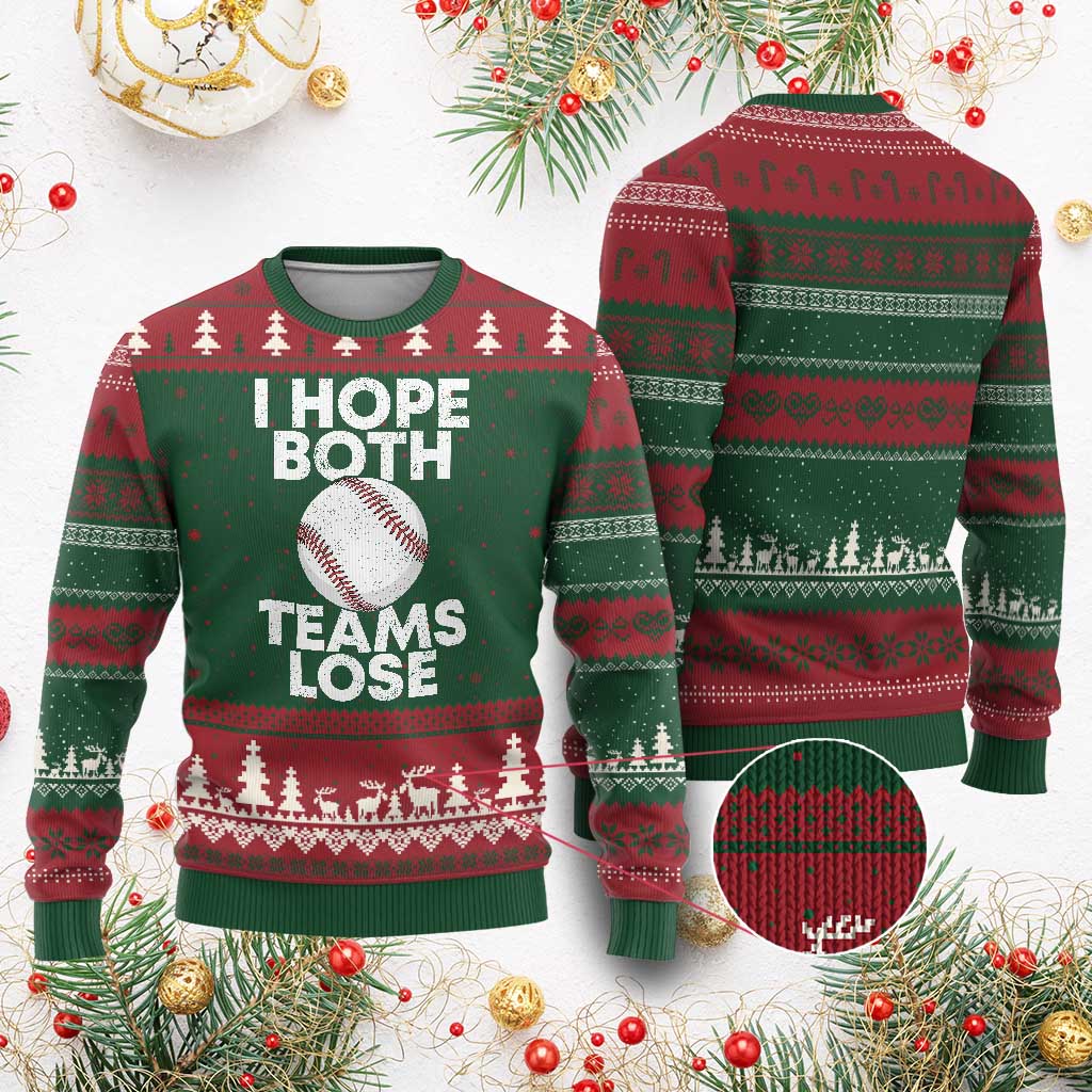 Funny Baseball Meme Ugly Christmas Sweater I Just Hope Both Teams Lost TS10 Red Green Print Your Wear
