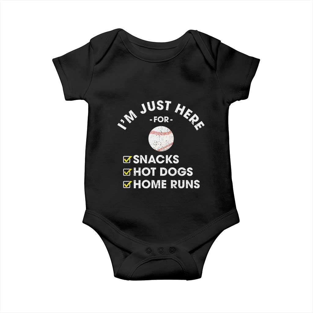 Funny Baseball Food Fans Baby Onesie Im Just Here for The Snacks Hot Dog TS10 Black Print Your Wear