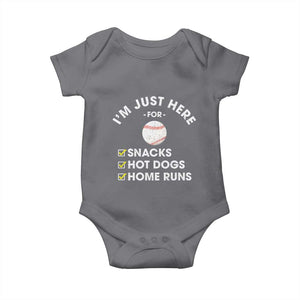 Funny Baseball Food Fans Baby Onesie Im Just Here for The Snacks Hot Dog TS10 Charcoal Print Your Wear