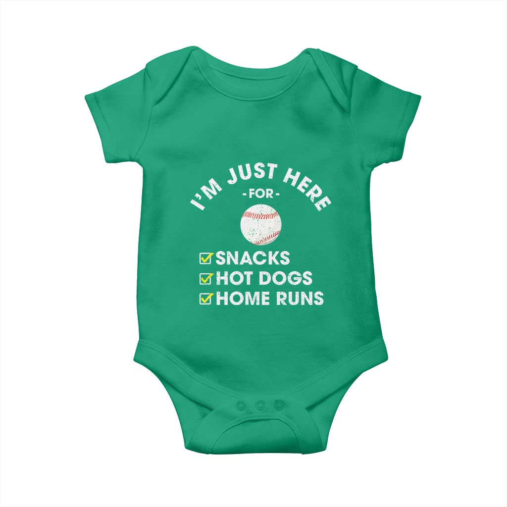 Funny Baseball Food Fans Baby Onesie Im Just Here for The Snacks Hot Dog TS10 Irish Green Print Your Wear