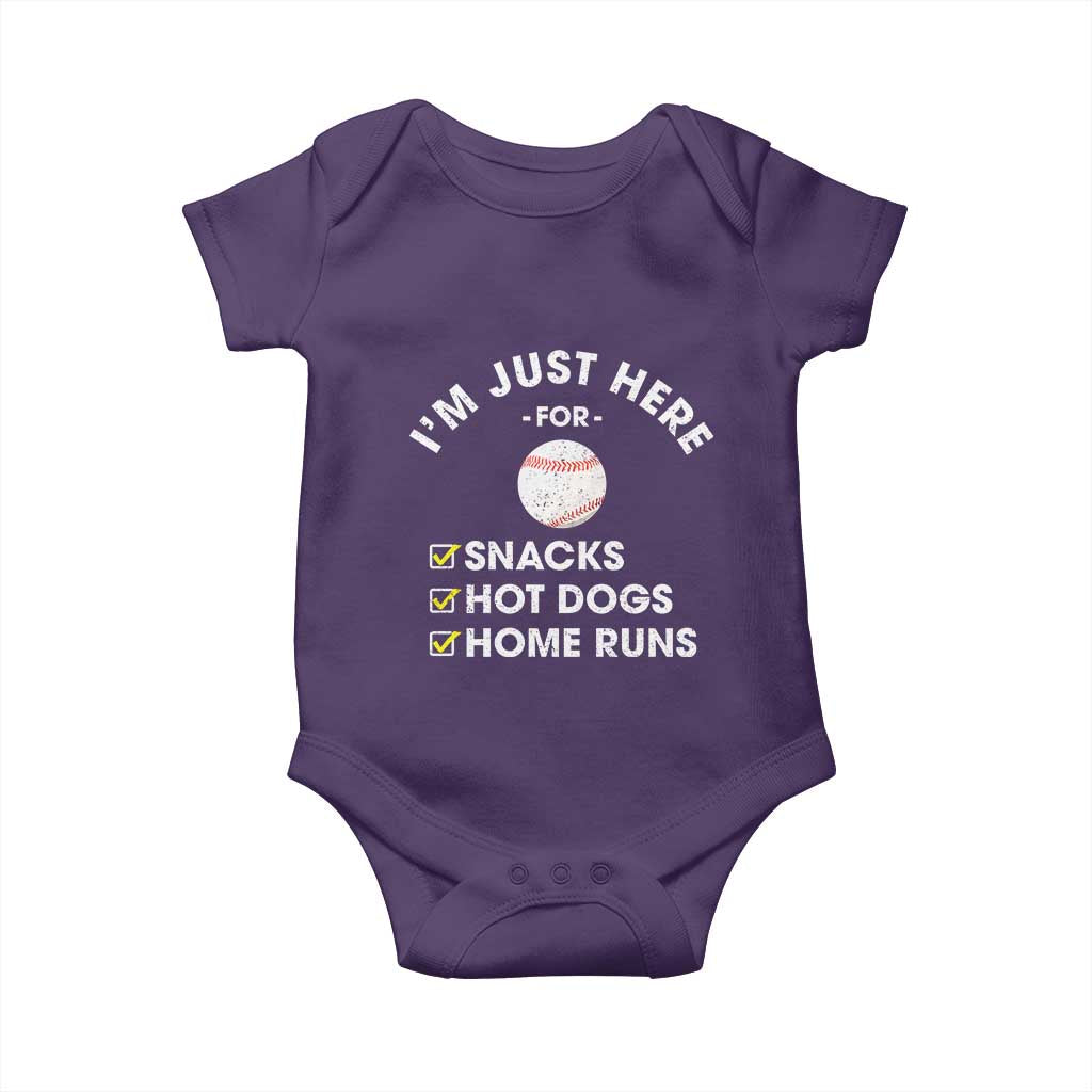 Funny Baseball Food Fans Baby Onesie Im Just Here for The Snacks Hot Dog TS10 Purple Print Your Wear