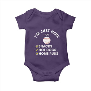 Funny Baseball Food Fans Baby Onesie Im Just Here for The Snacks Hot Dog TS10 Purple Print Your Wear