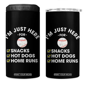 Funny Baseball Food Fans 4 in 1 Can Cooler Tumbler Im Just Here for The Snacks Hot Dog TS10 One Size: 16 oz Black Print Your Wear