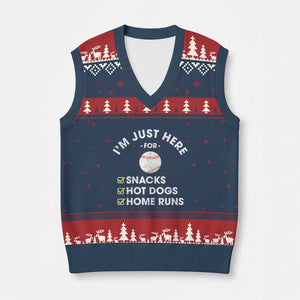 Funny Baseball Food Fans V-Neck Knit Sweater Vest Im Just Here for The Snacks Hot Dog TS10 Navy Red Print Your Wear