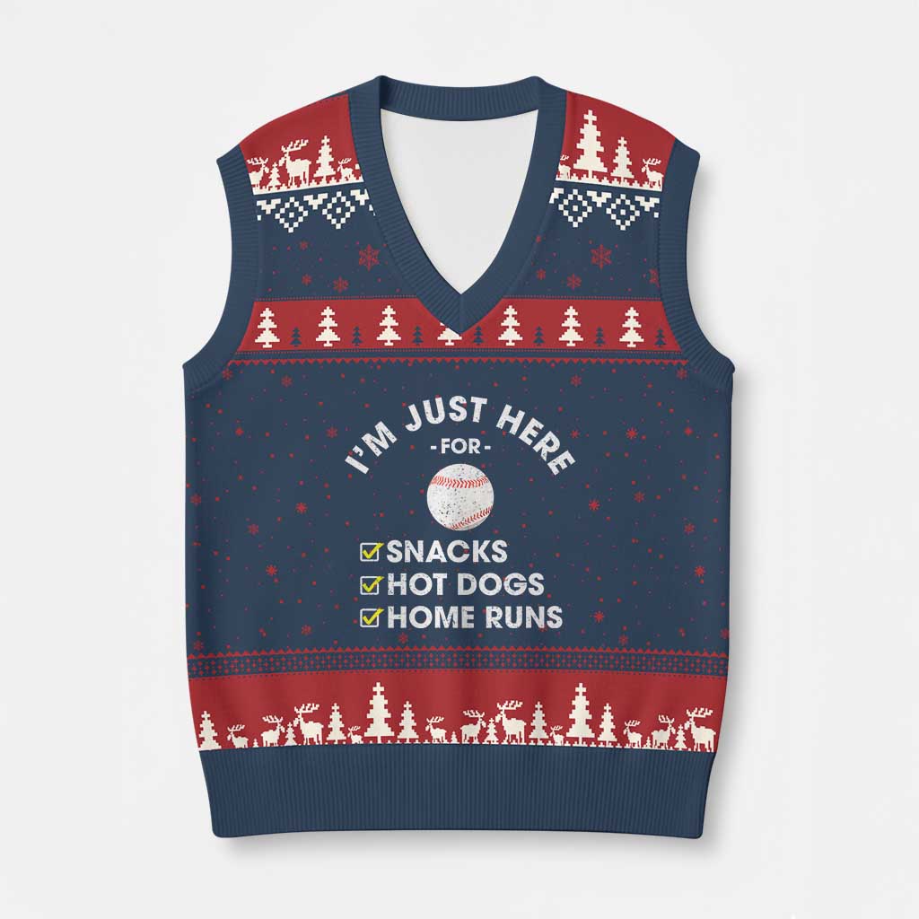 Funny Baseball Food Fans V-Neck Knit Sweater Vest Im Just Here for The Snacks Hot Dog TS10 Navy Red Print Your Wear