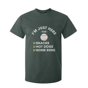 Funny Baseball Food Fans T Shirt For Kid Im Just Here for The Snacks Hot Dog TS10 Dark Forest Green Print Your Wear