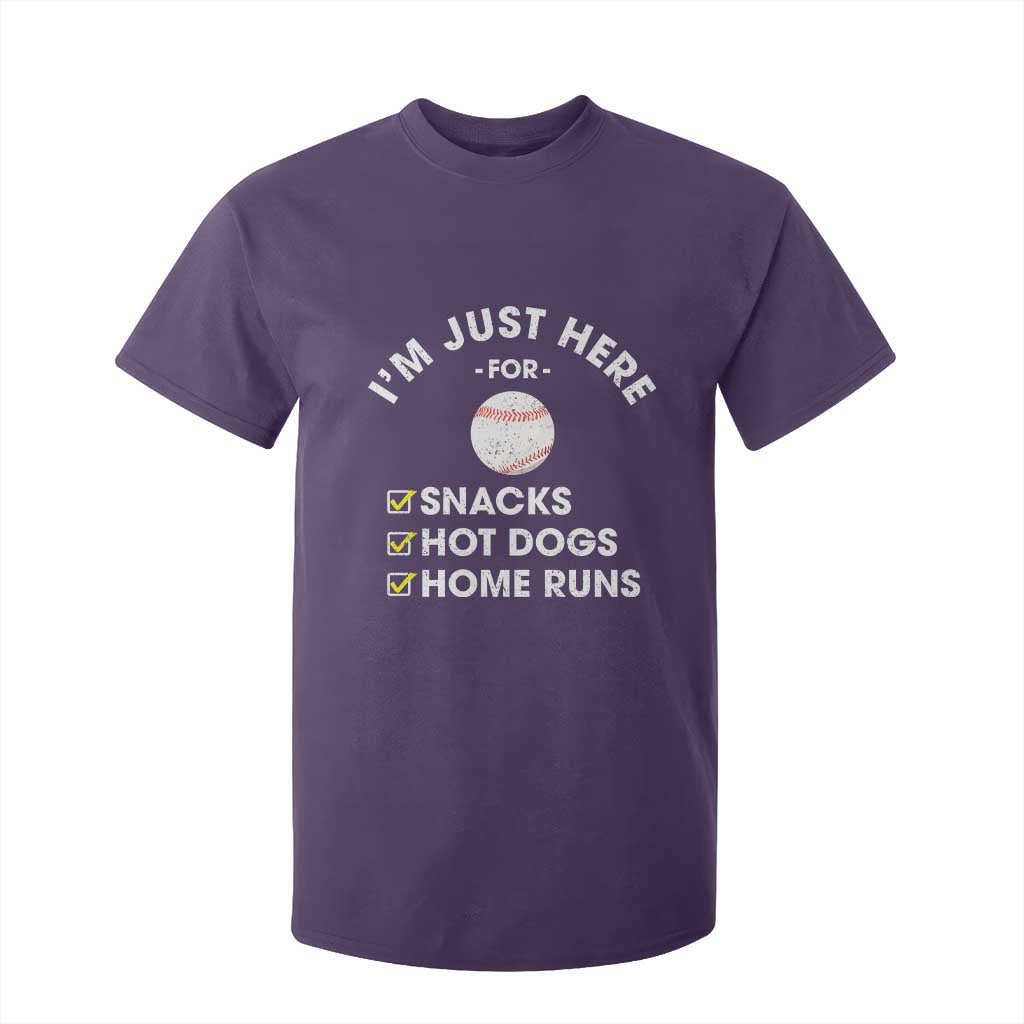 Funny Baseball Food Fans T Shirt For Kid Im Just Here for The Snacks Hot Dog TS10 Purple Print Your Wear