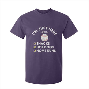 Funny Baseball Food Fans T Shirt For Kid Im Just Here for The Snacks Hot Dog TS10 Purple Print Your Wear