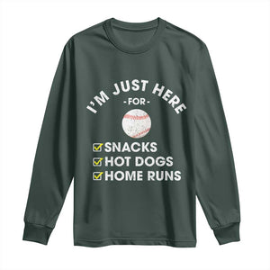 Funny Baseball Food Fans Long Sleeve Shirt Im Just Here for The Snacks Hot Dog TS10 Dark Forest Green Print Your Wear