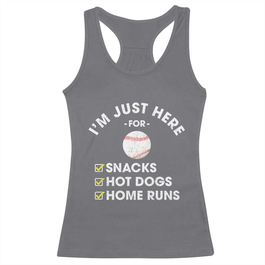 Funny Baseball Food Fans Racerback Tank Top Im Just Here for The Snacks Hot Dog TS10 Charcoal Print Your Wear